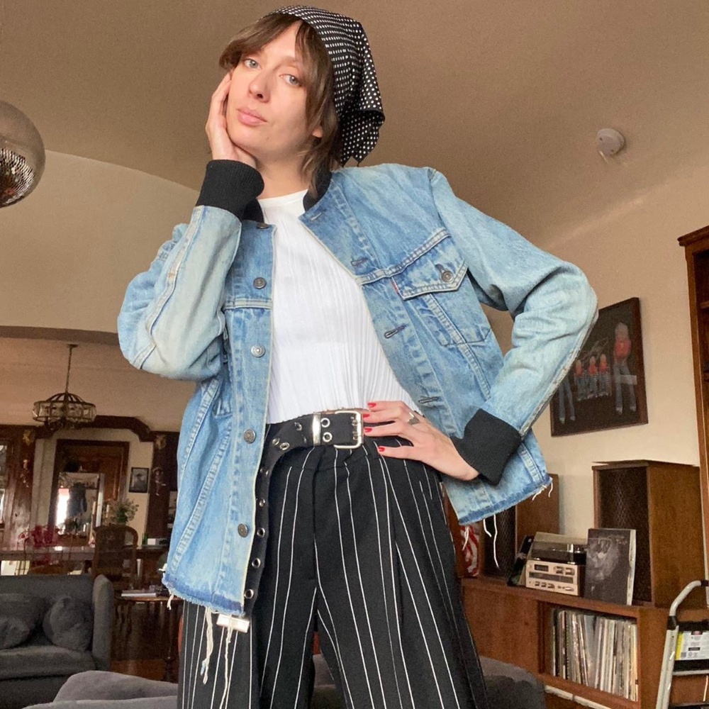 RE/DONE Denim Bomber Jacket w/ Cashmere Lining